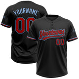 Custom Black Red-Light Blue Two-Button Unisex Softball Jersey