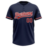 Custom Navy Red-White Two-Button Unisex Softball Jersey