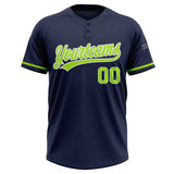 Custom Navy Neon Green-White Two-Button Unisex Softball Jersey