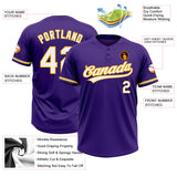 Custom Purple White-Gold Two-Button Unisex Softball Jersey