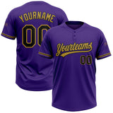 Custom Purple Black-Old Gold Two-Button Unisex Softball Jersey