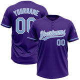 Custom Purple Light Blue-White Two-Button Unisex Softball Jersey