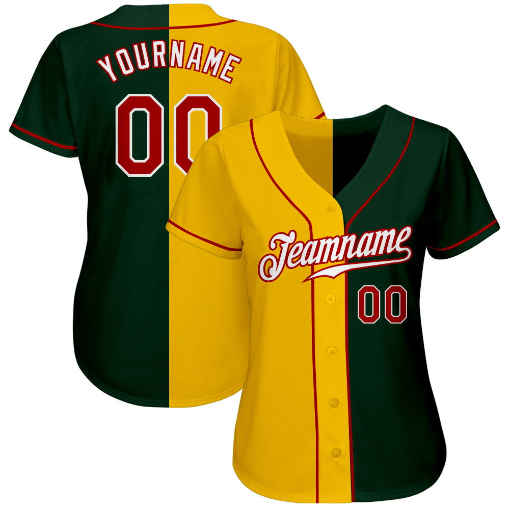 Custom Green Red-Gold Authentic Split Fashion Baseball Jersey Discount –  snapmade