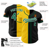 Custom Black Kelly Green-Gold Authentic Split Fashion Baseball Jersey