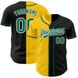 Custom Black Kelly Green-Gold Authentic Split Fashion Baseball Jersey