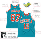 Custom Teal Orange-White Authentic Throwback Basketball Jersey