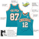 Custom Teal White-Orange Authentic Throwback Basketball Jersey