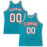 Custom Teal White-Red Authentic Throwback Basketball Jersey