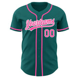 Custom Teal Pink-White Authentic Baseball Jersey