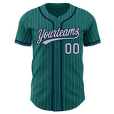 Custom Teal Gray Pinstripe Gray-Navy Authentic Baseball Jersey