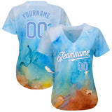 Custom Tie Dye Light Blue-White 3D Authentic Baseball Jersey