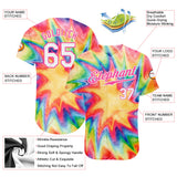 Custom Tie Dye White-Pink 3D Watercolor Rainbow Authentic Baseball Jersey