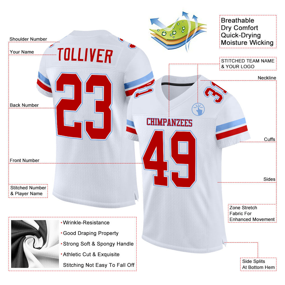 Custom Powder Blue Red-White Mesh Authentic Football Jersey