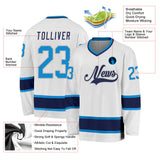 Custom White Blue-Navy Hockey Jersey