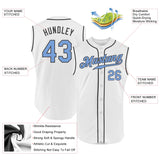 Custom White Light Blue-Steel Gray Authentic Sleeveless Baseball Jersey