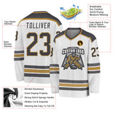 Custom White Steel Gray-Old Gold Hockey Jersey