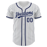 Custom White Navy Pinstripe Navy Authentic Baseball Jersey