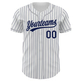 Custom White Navy Pinstripe Navy-Gray Authentic Baseball Jersey