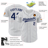 Custom White Navy Pinstripe Navy-Gray Authentic Baseball Jersey