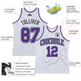 Custom White Black Pinstripe Purple-Gray Authentic Basketball Jersey