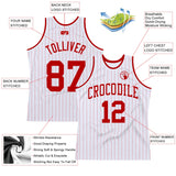 Custom White Red Pinstripe Red Authentic Basketball Jersey