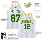 Custom White Kelly Green Pinstripe Kelly Green-Gold Authentic Basketball Jersey