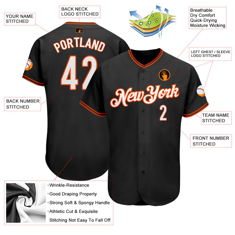 Custom Cream Black Pinstripe Black-Orange Authentic Baseball Jersey Discount