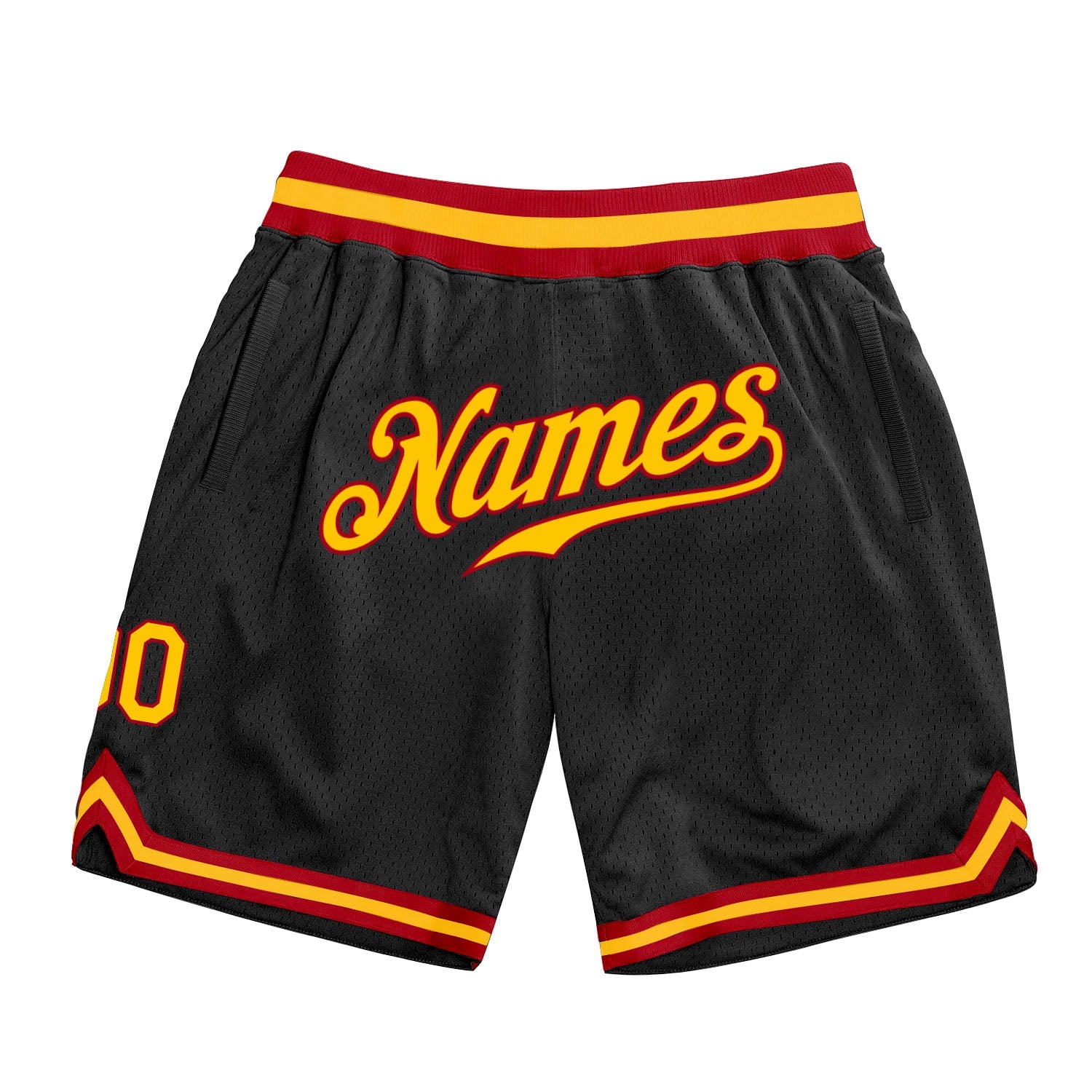 Custom Team Red Basketball Black Shorts Gold