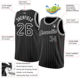 Custom Black White Pinstripe Black-White Authentic Basketball Jersey