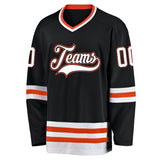 Custom Black White-Orange Hockey Jersey