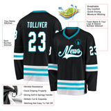 Custom Black White-Teal Hockey Jersey