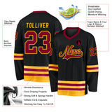 Custom Black Maroon-Gold Hockey Jersey