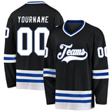 Custom Black White-Royal Hockey Jersey