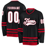 Custom Black White-Red Hockey Jersey