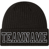 Custom Black Black-Gray Stitched Cuffed Knit Hat