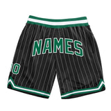 Custom Black White Pinstripe Kelly Green-White Authentic Basketball Shorts