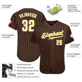 Custom Brown White Pinstripe White-Gold Authentic Baseball Jersey