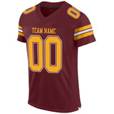 Custom Burgundy Gold-White Mesh Authentic Football Jersey