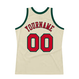 Custom Cream Red-Hunter Green Authentic Throwback Basketball Jersey