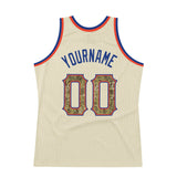 Custom Cream Camo-Royal Authentic Throwback Basketball Jersey