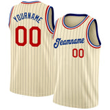 Custom Cream Black Pinstripe Red-Royal Authentic Basketball Jersey