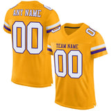 Custom Gold White-Purple Mesh Authentic Football Jersey