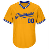 Custom Gold Royal-White Authentic Throwback Rib-Knit Baseball Jersey Shirt