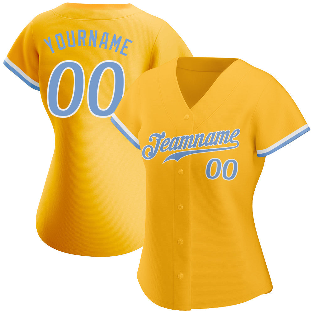 Custom White Light Blue-Gold Authentic Baseball Jersey Discount