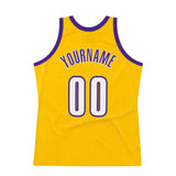 Custom Gold White-Purple Authentic Throwback Basketball Jersey