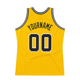 Custom Gold Black-White Authentic Throwback Basketball Jersey