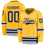 Custom Gold Navy-Gray Hockey Jersey