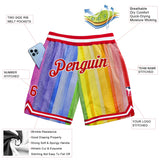 Custom Gold Red-White 3D Pattern Design Rainbow Authentic Basketball Shorts