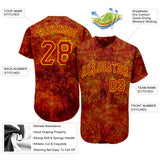 Custom Graffiti Pattern Red-Gold 3D Fire Authentic Baseball Jersey