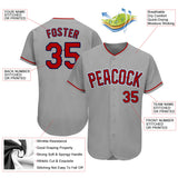 Custom Gray Red-Navy Authentic Baseball Jersey